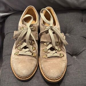 Beige Suede Lace-Up Shoes